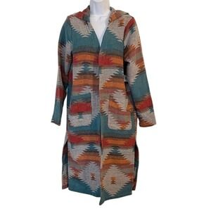 Dictionary Women's Size M Southwestern Aztec Print Hooded Long Cardigan Jacket